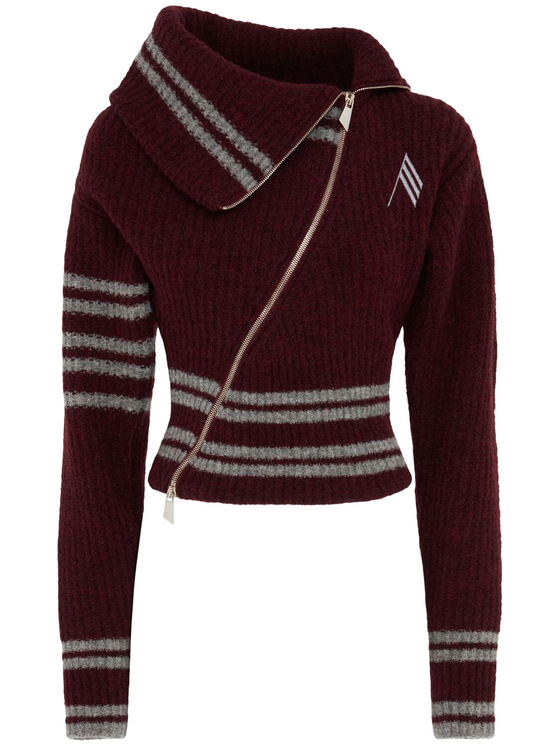 Attico Wool Blend Jacquard Cardigan In Burgundy