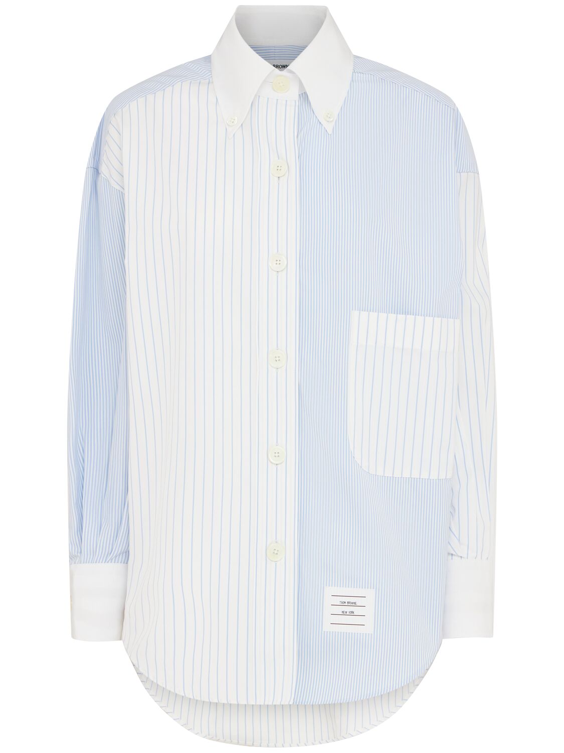 Thom Browne Striped Cotton Point Collar Shirt In Blue