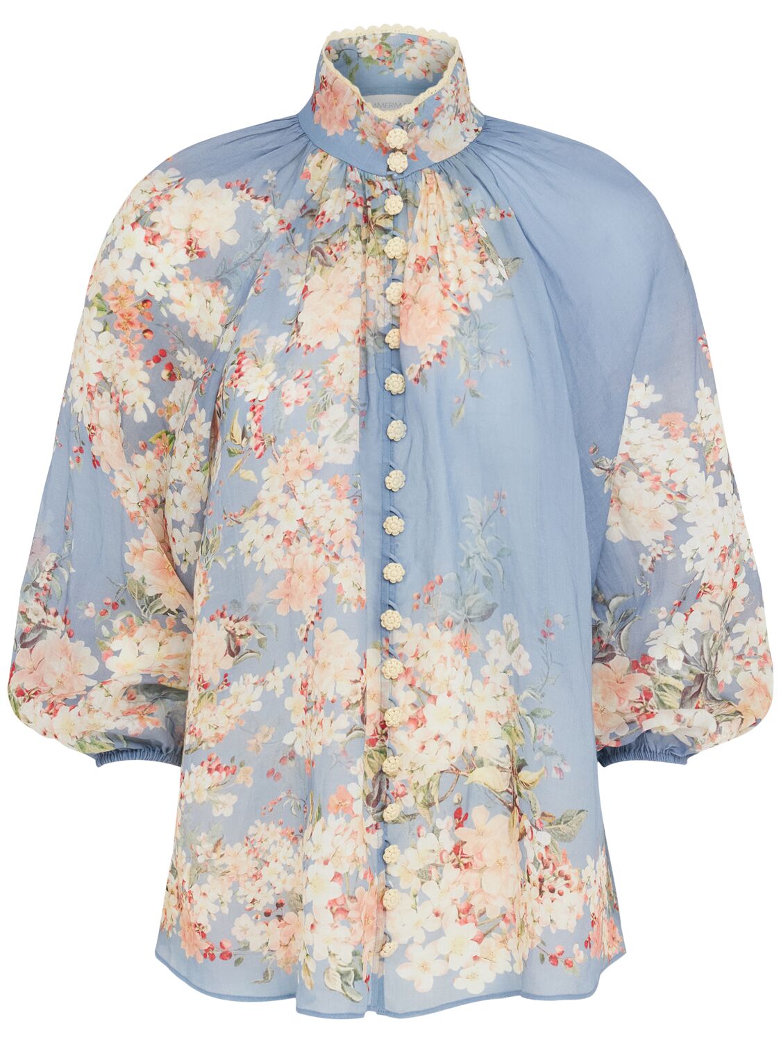 Zimmermann Cascadian Billowed Ramie Shirt In Blue