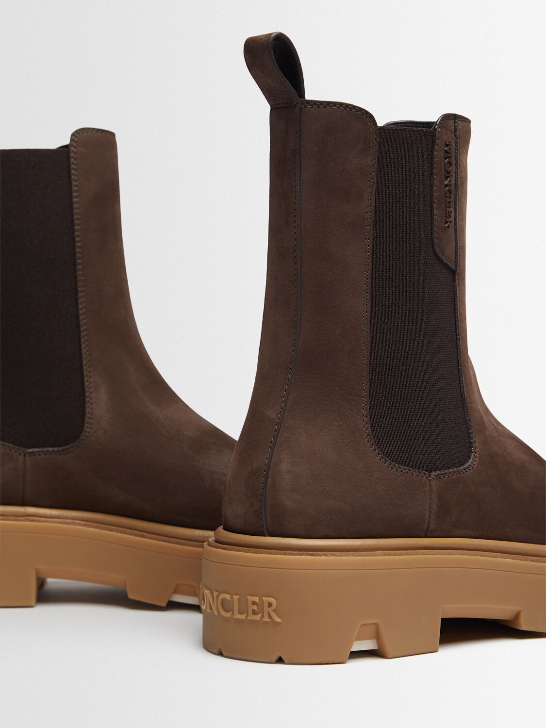 Moncler Aurea Nubuck Leather Chelsea Boots In Brown