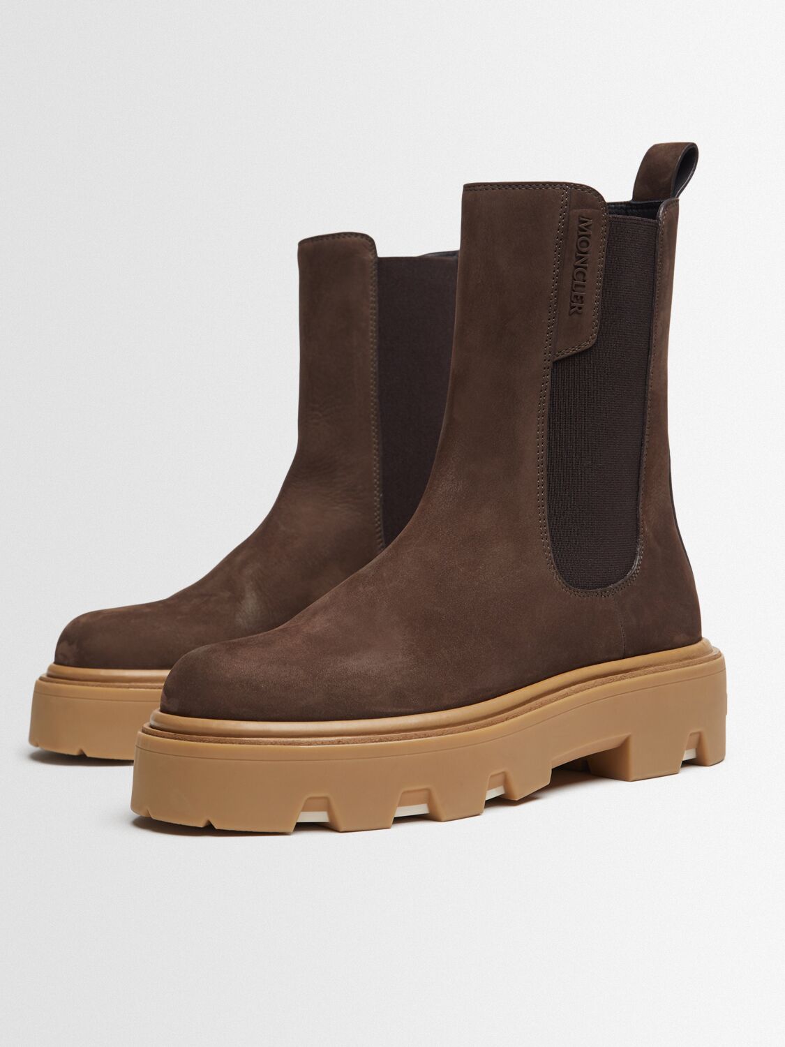 Moncler Aurea Nubuck Leather Chelsea Boots In Brown