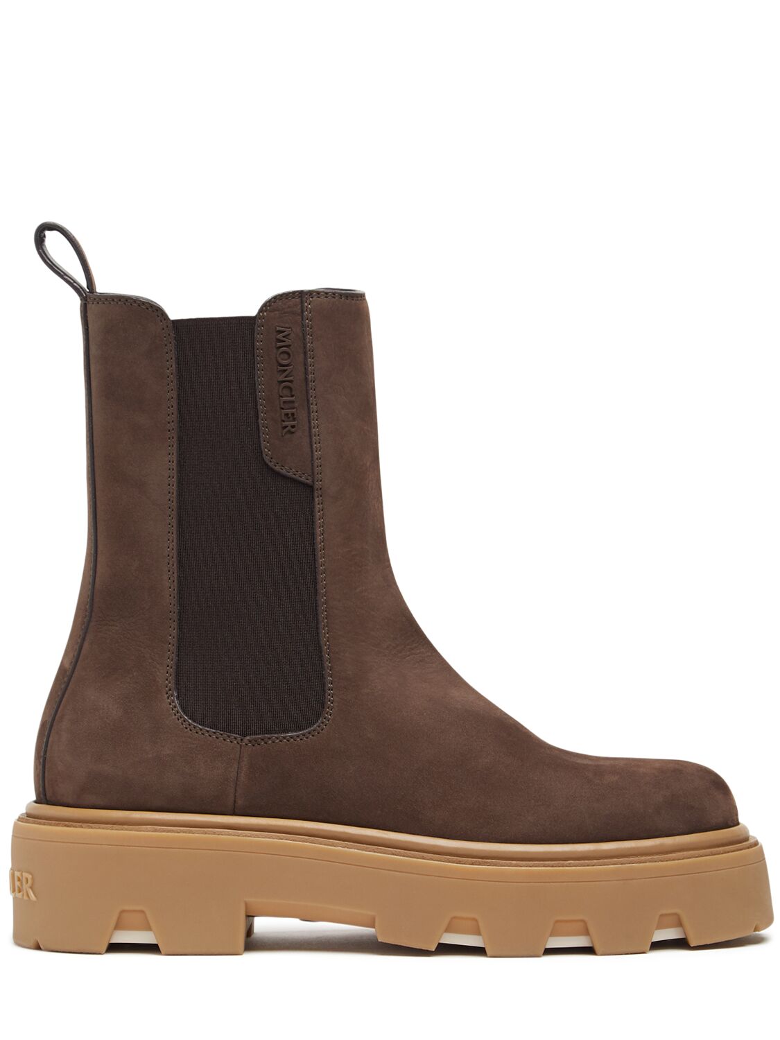 Moncler Aurea Nubuck Leather Chelsea Boots In Brown