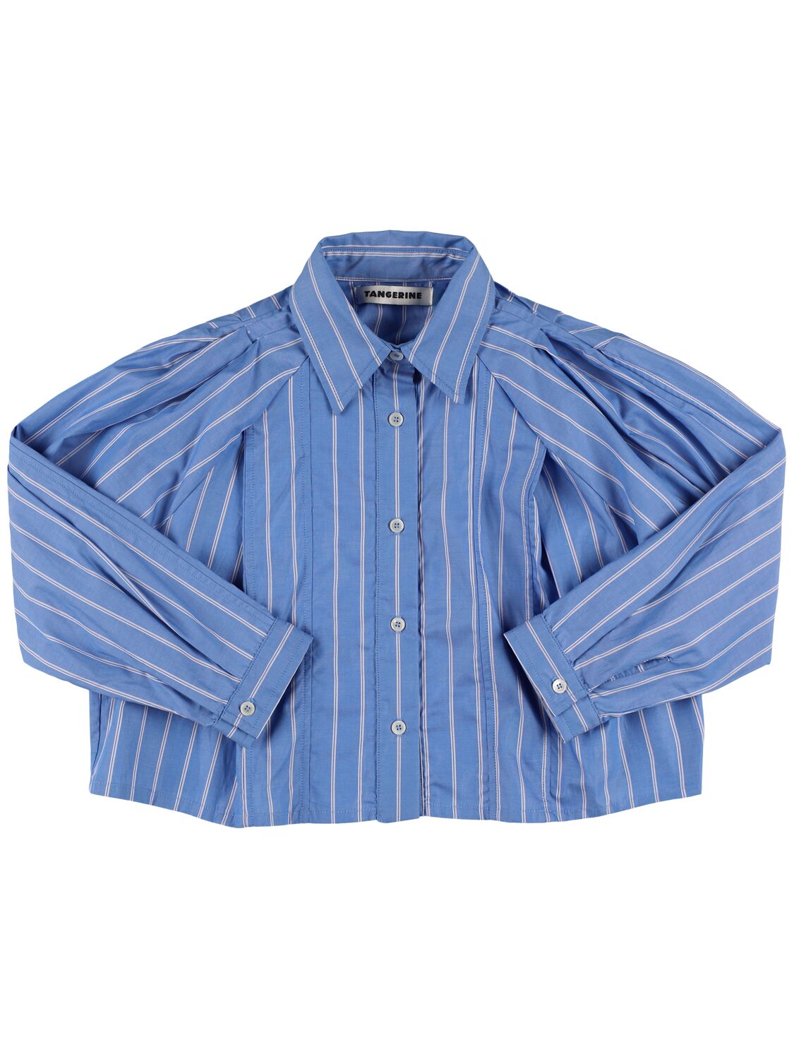 Tangerine Striped Seersucker Long Sleeve Shirt In Blue