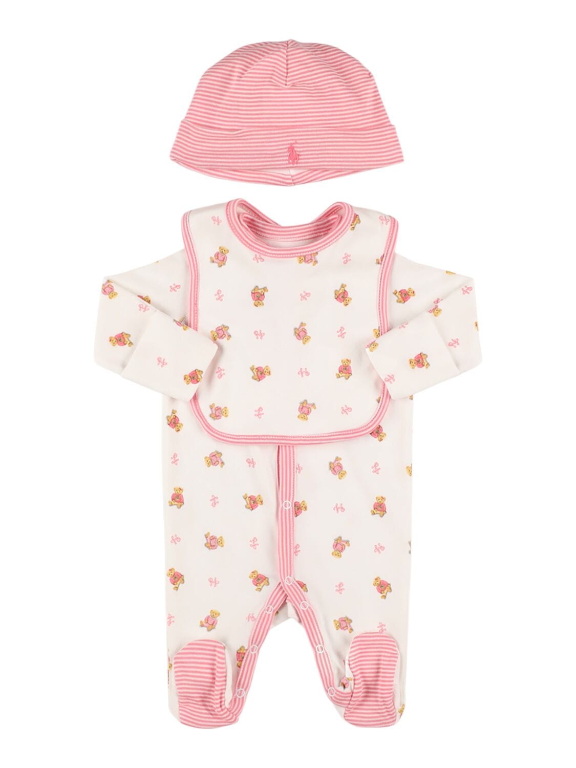 Printed Cotton Romper, Bib & Hat