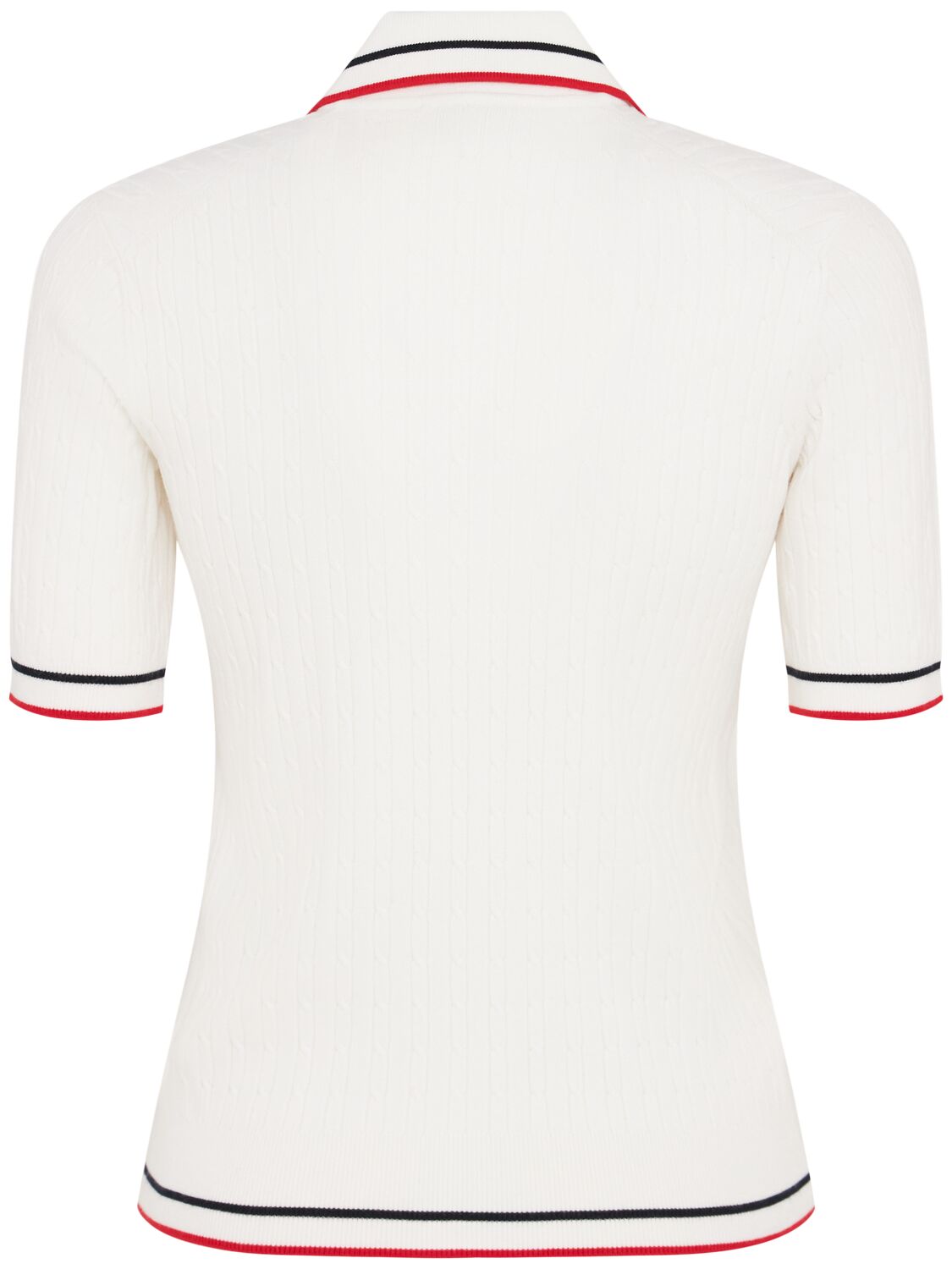 Sporty And Rich Womens White Dark Navy Ruby Serif Logo Mini Cable-knit Polo Shirt In Multi