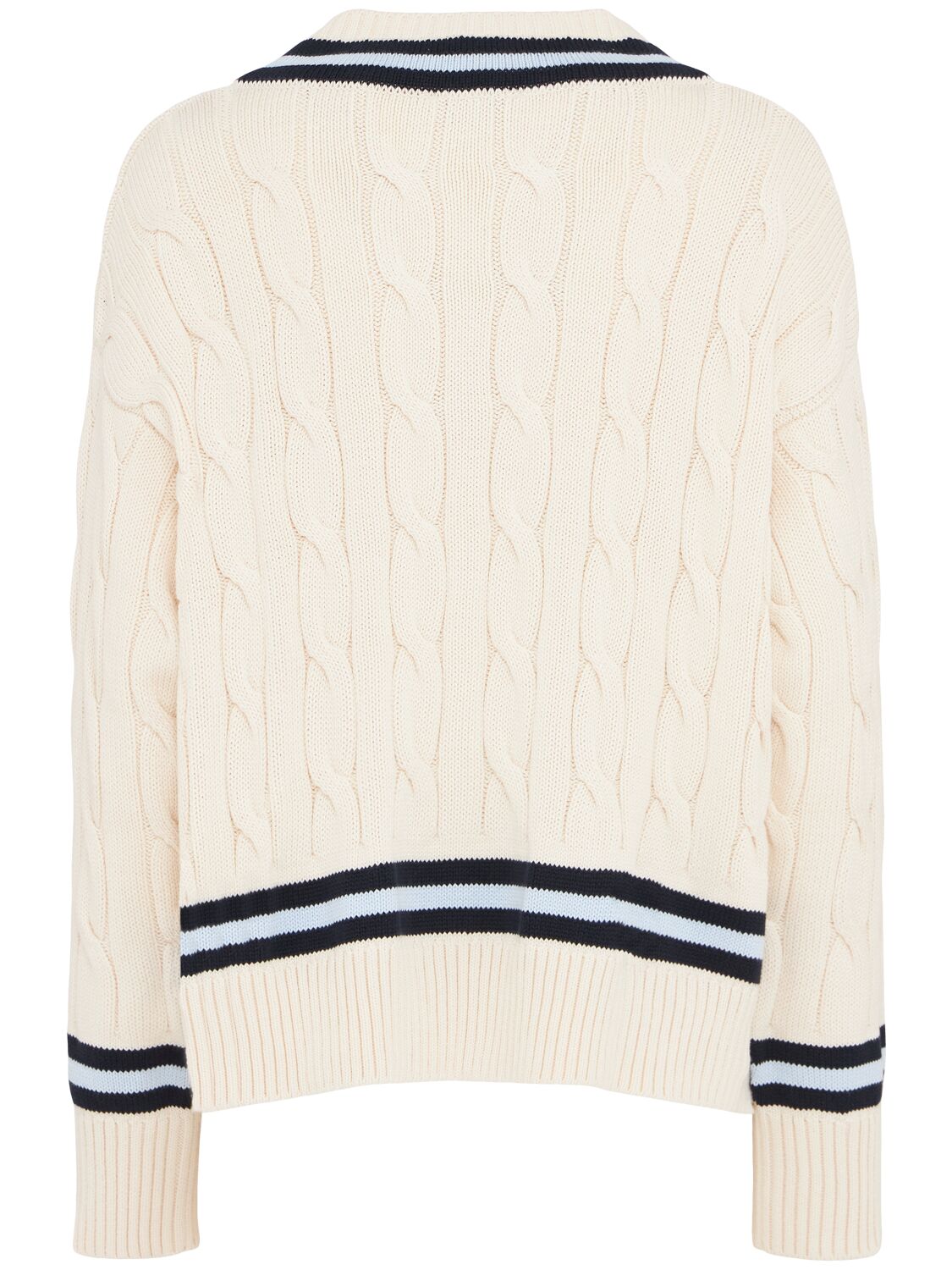 Sporty And Rich Src Cable Knit Cotton V-neck Sweater In Multi