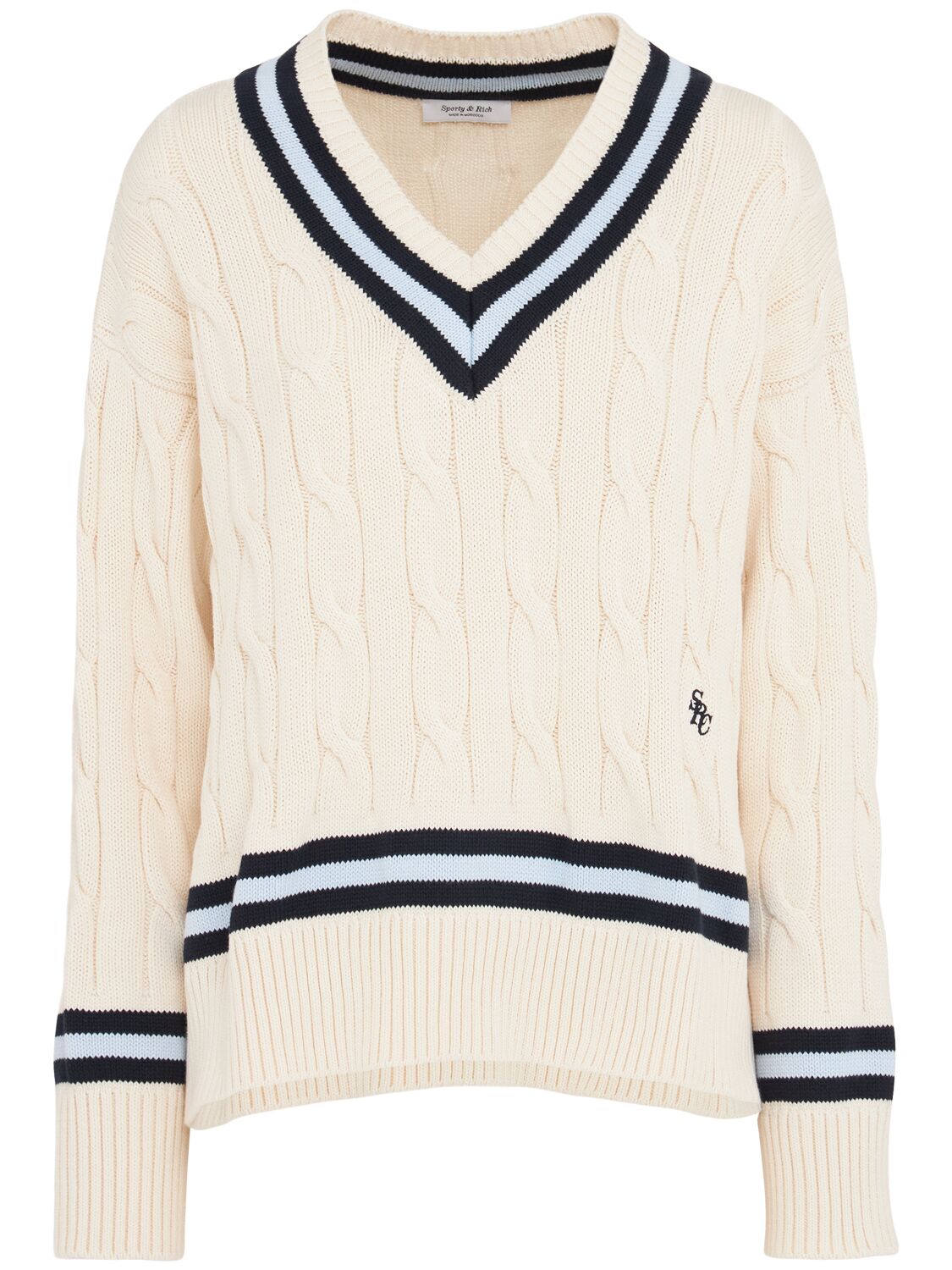 Sporty And Rich Src Cable Knit Cotton V-neck Sweater In Multi