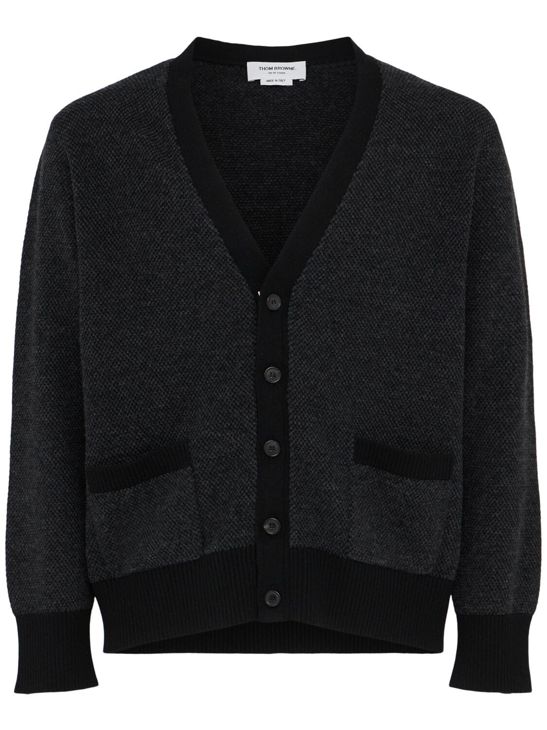 Textured Stitch V-neck Wool Cardigan