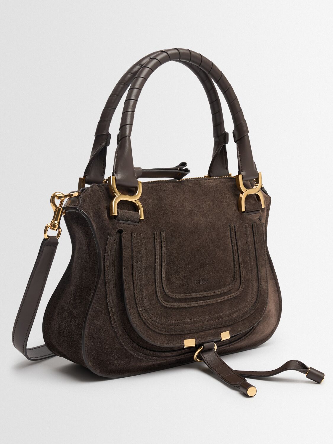 Chloé Marcie Suede Top Handle Bag In Brown