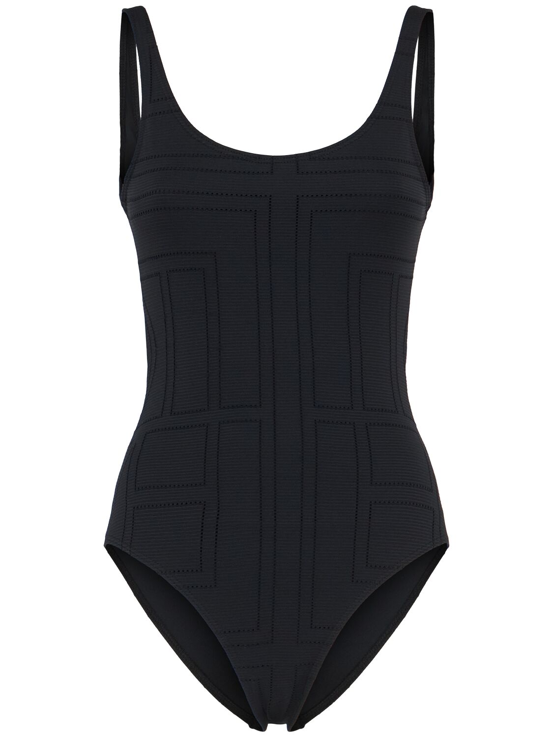 Totême Monogram Pointelle One Piece Swimsuit In Black