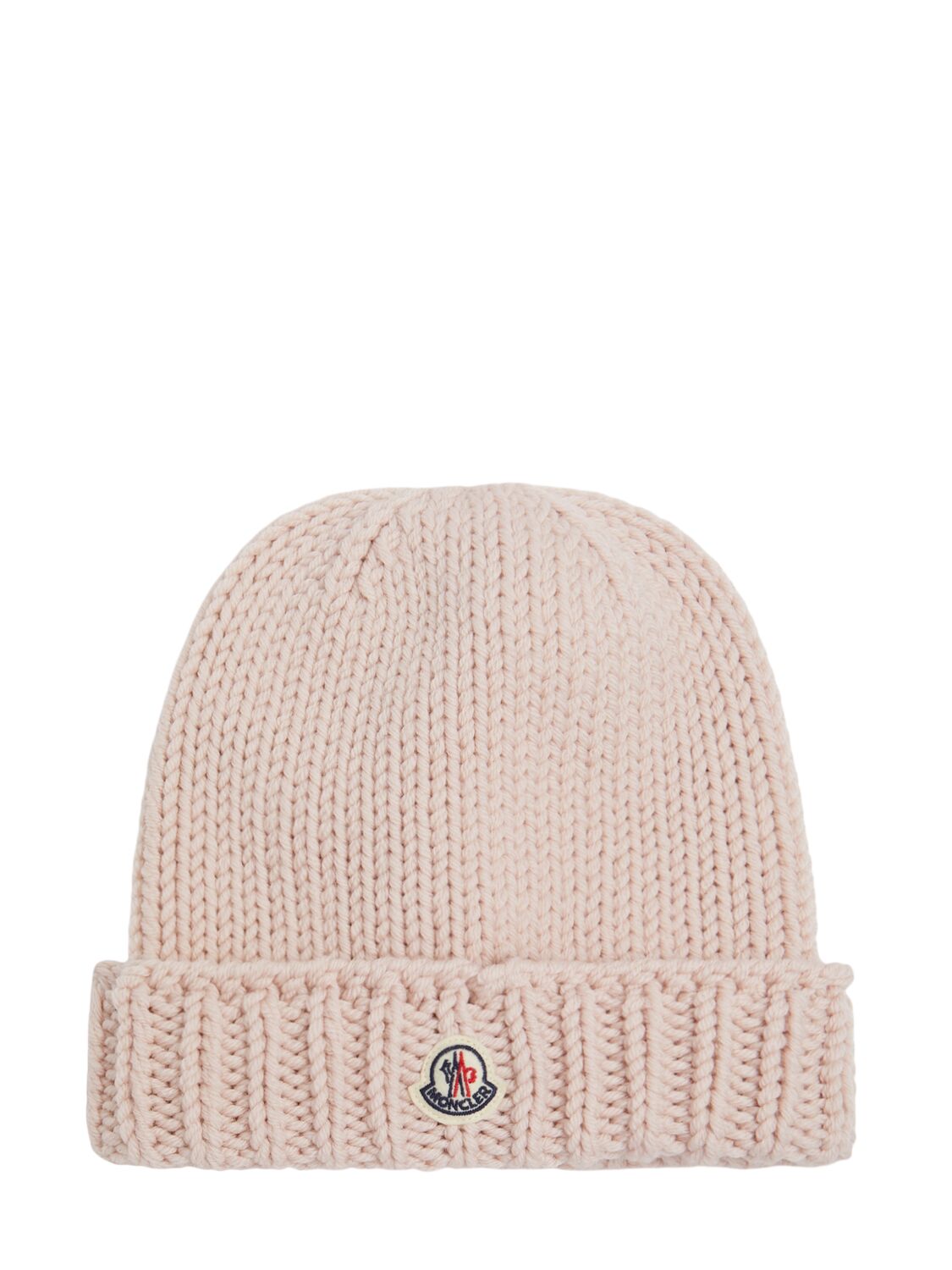 Moncler Logo Virgin Wool Beanie In Pink