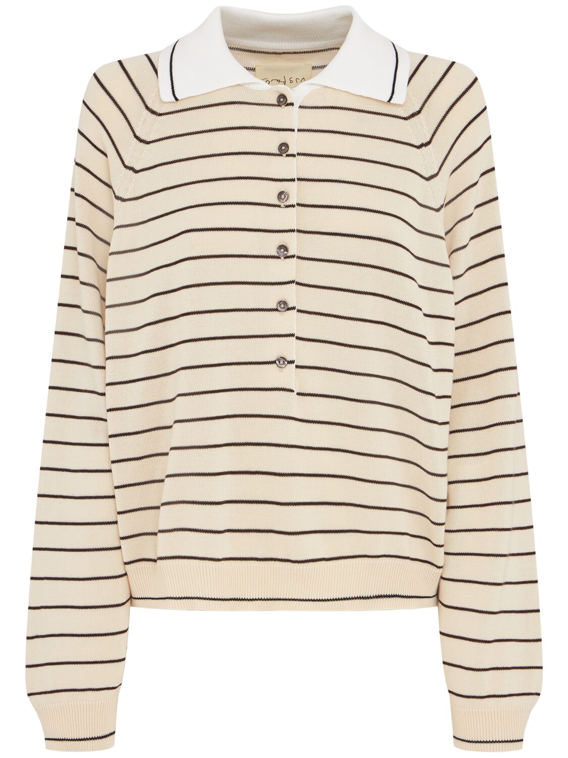 Cordera Striped Organic Cotton Knit Polo Sweater In Sand