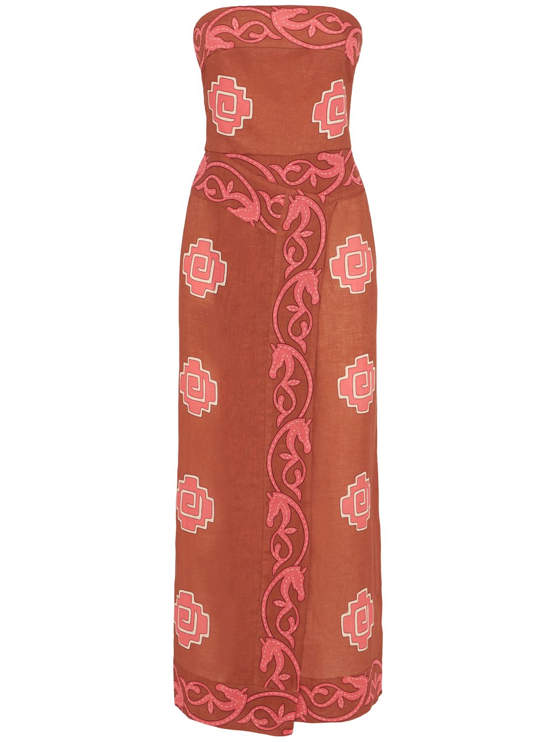 Johanna Ortiz Linen Ancient Strapless Midi Dress In Multi