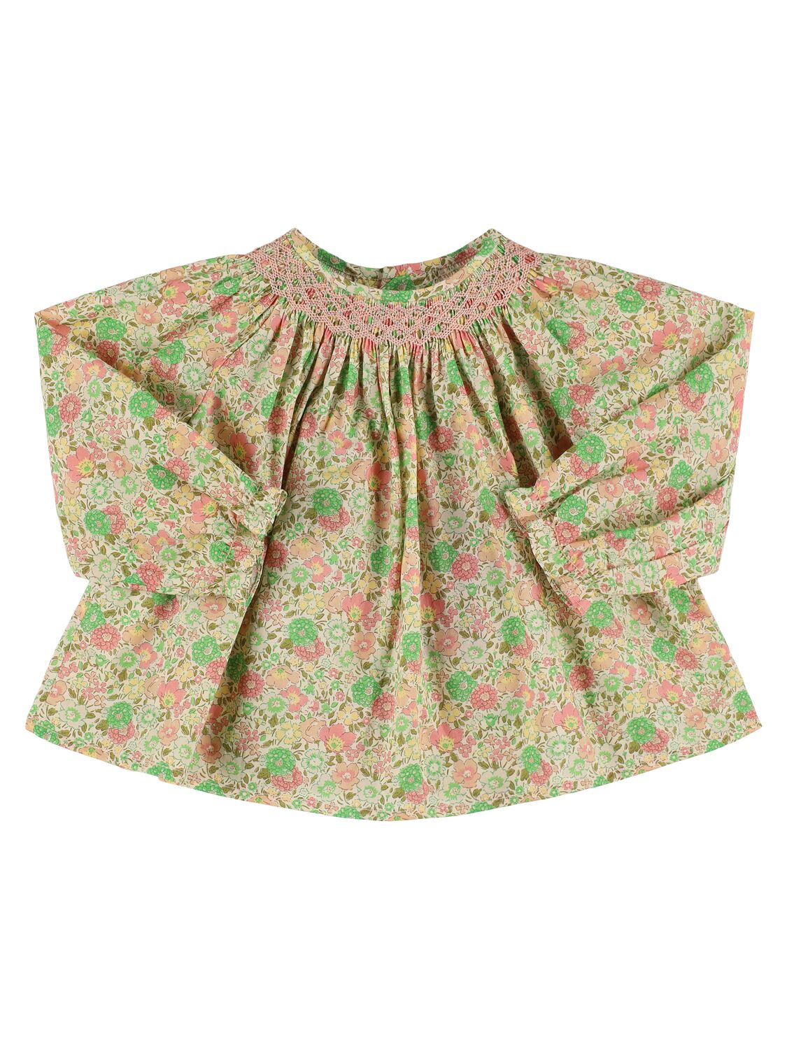 Bonpoint Floral Printed Cotton Shirt In Green