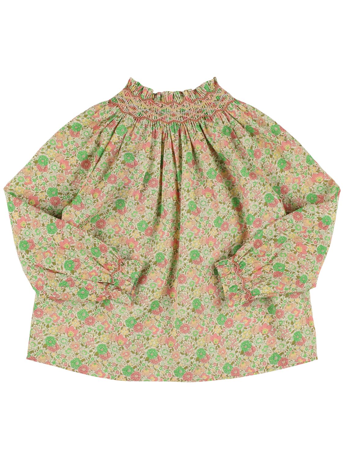 Bonpoint Floral Printed Cotton Shirt In Green