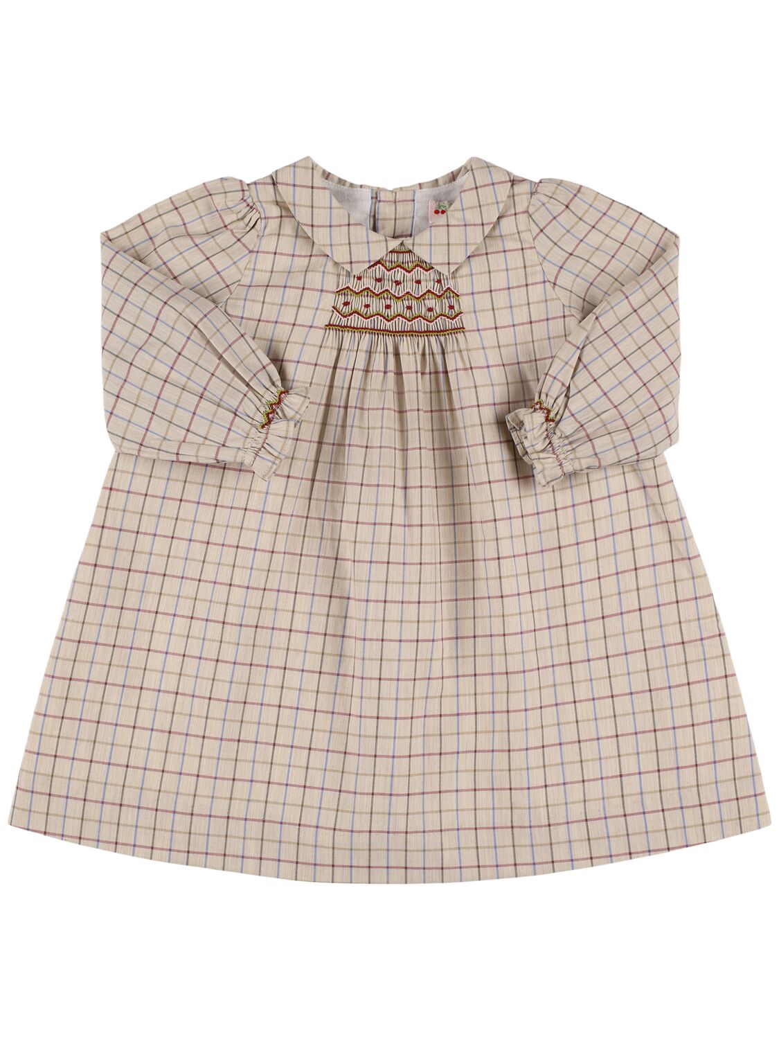 Bonpoint Check Printed Cotton Dress In Neutral