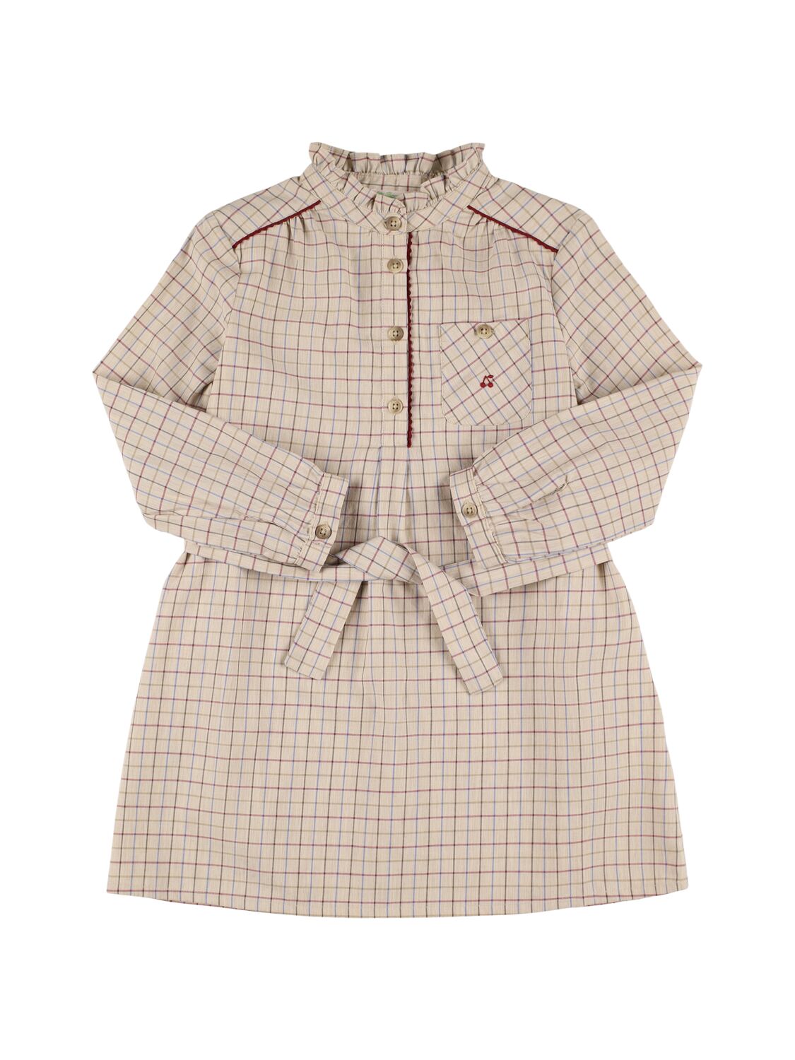 Bonpoint Check Print Cotton Dress In Neutral