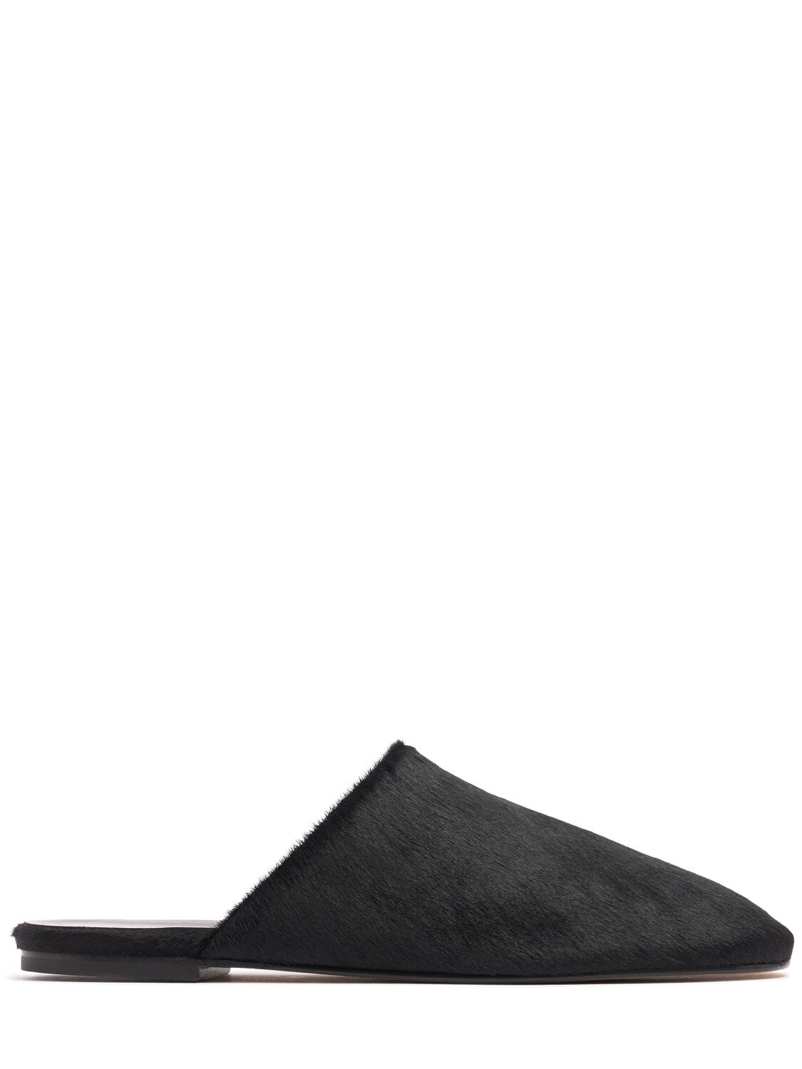 Jude Floor Pony Skin Flat Mules In Black