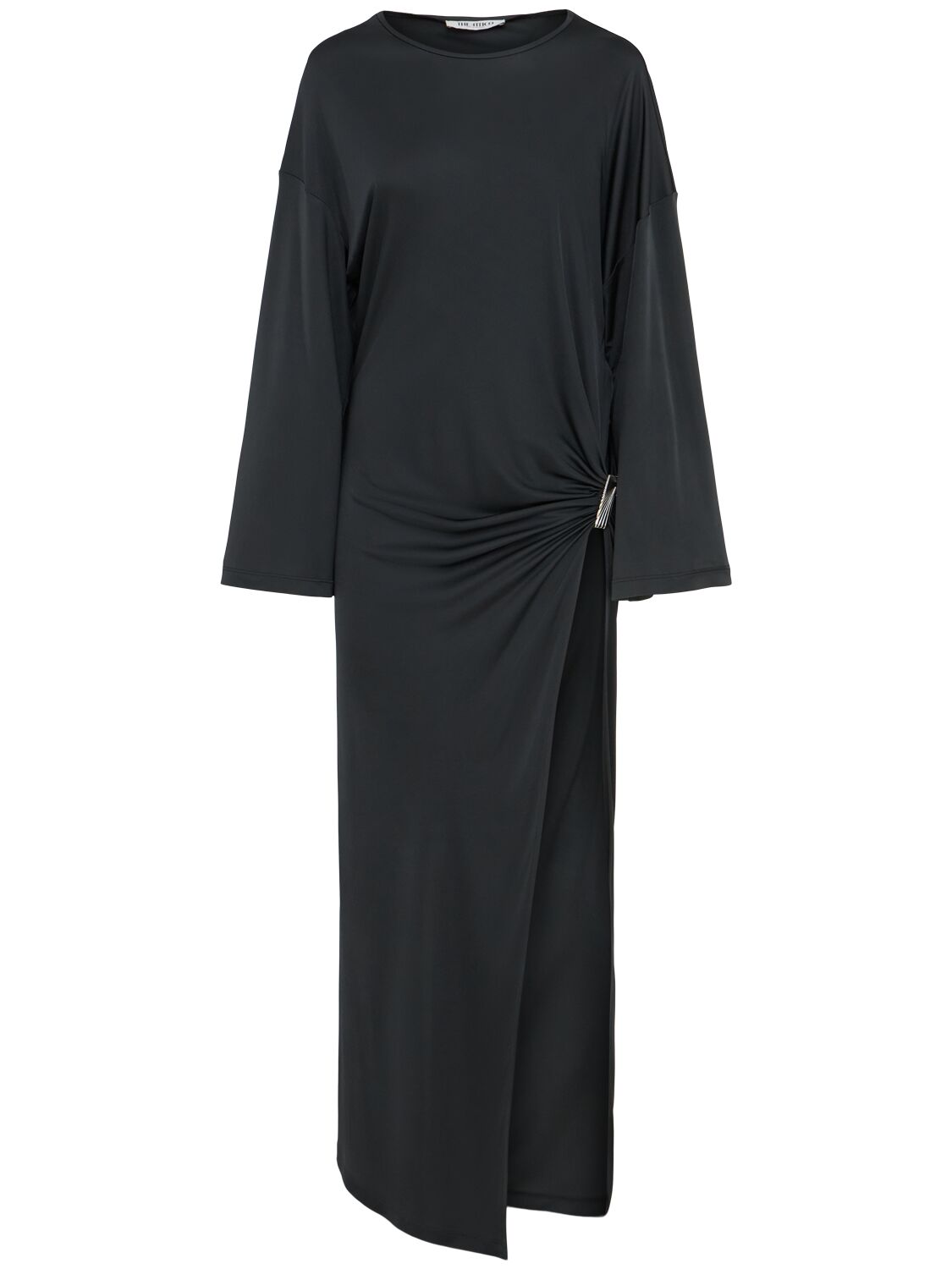 Shiny Viscose Draped Long Dress