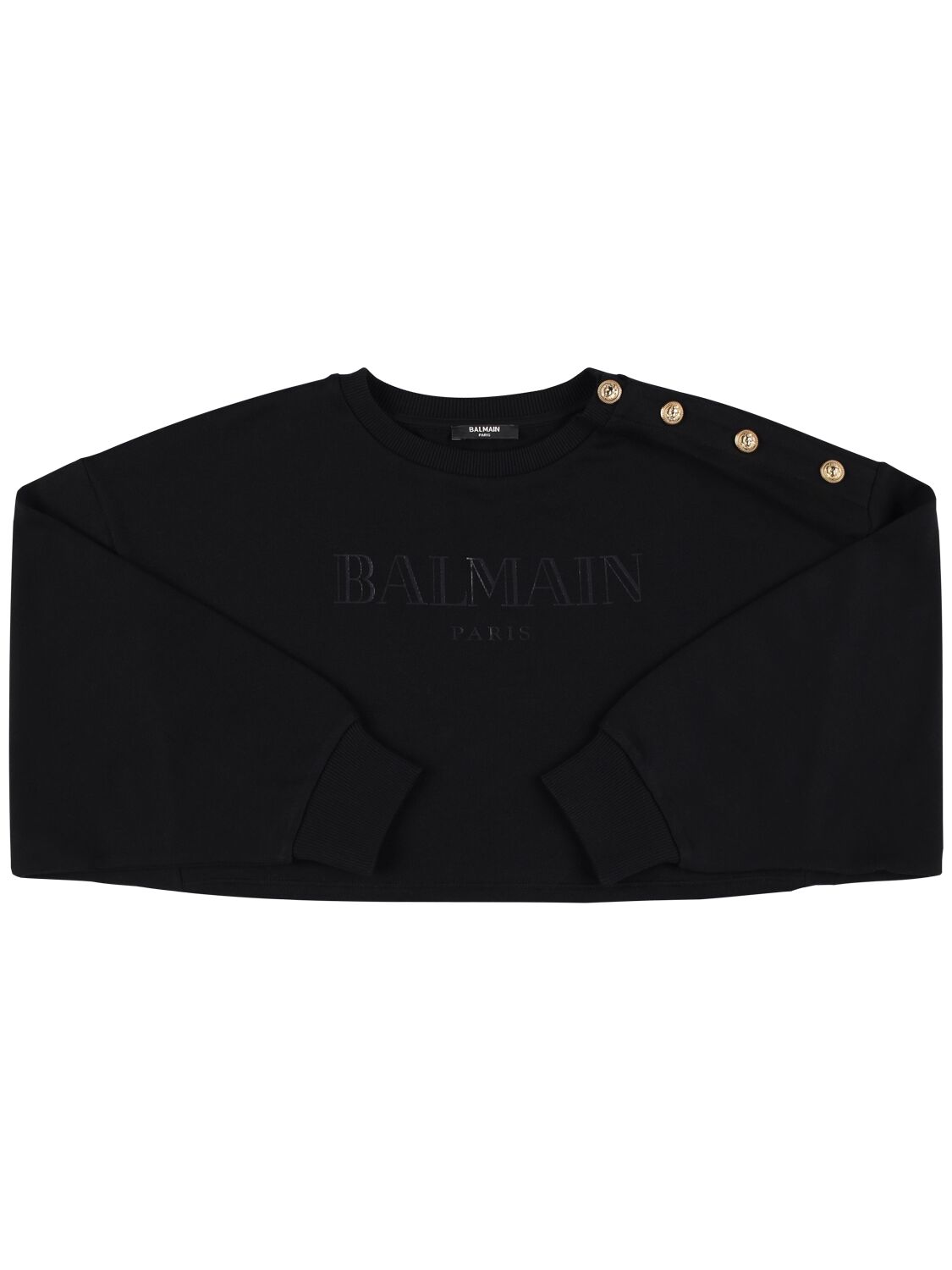 Balmain Cotton Crop Sweatshirt W/logo In Black