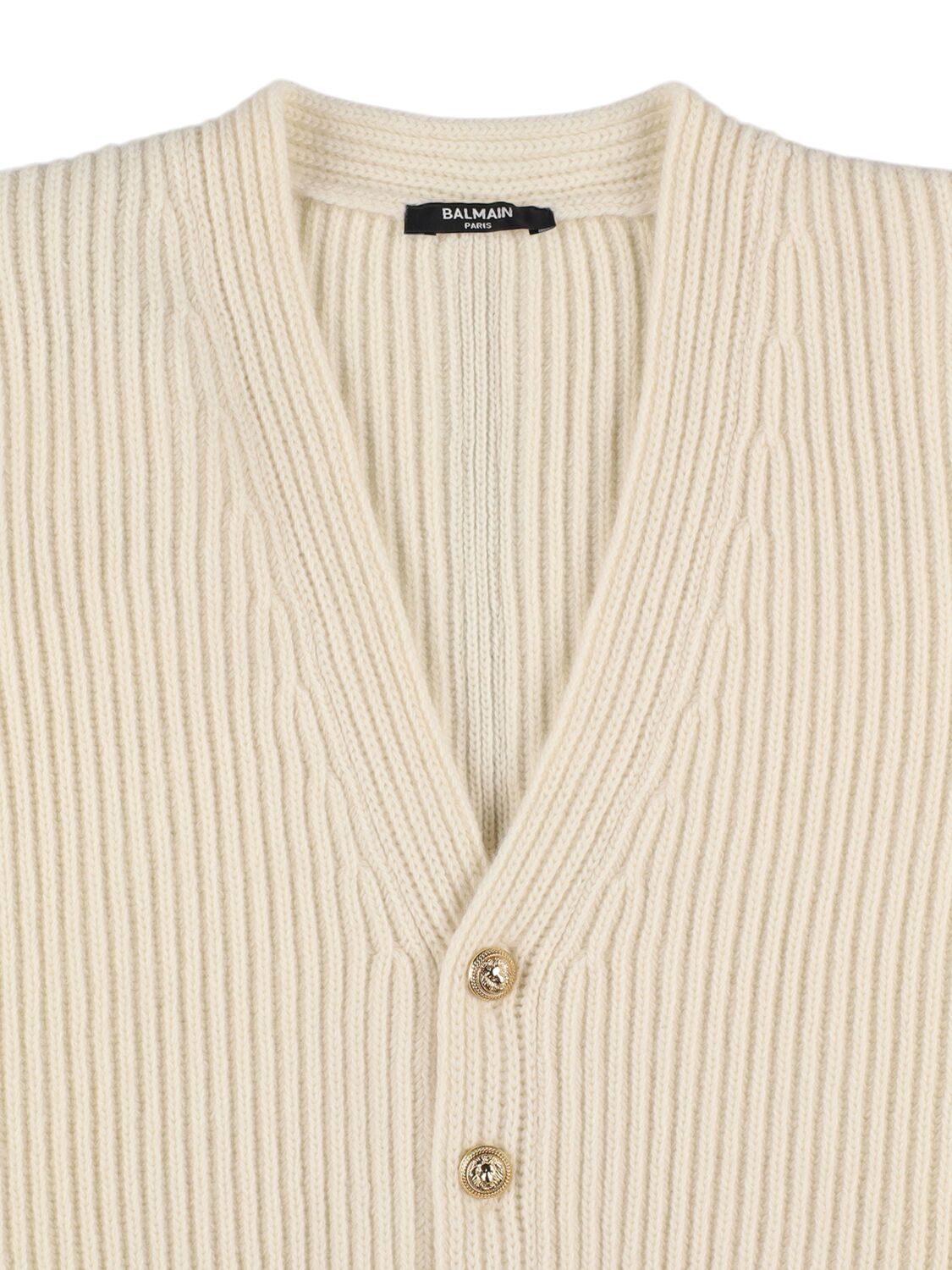 Balmain Wool & Cashmere Knit Cardigan In Neutral