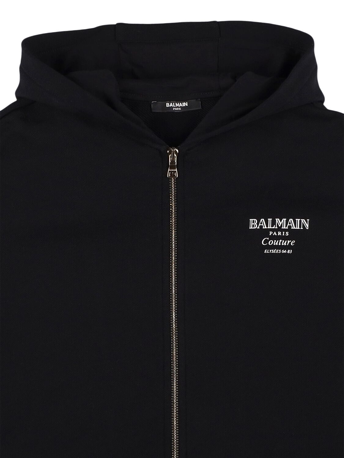 Balmain Zipped Cotton Sweatshirt W/logo In Black