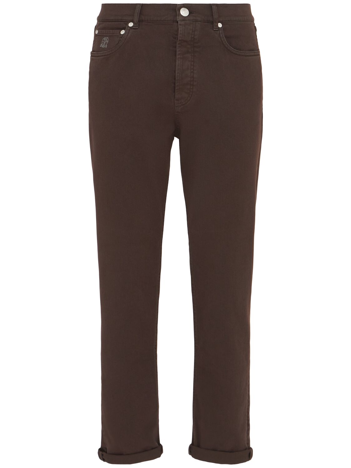 Brunello Cucinelli Stretch Cotton Denim Jeans In Brown