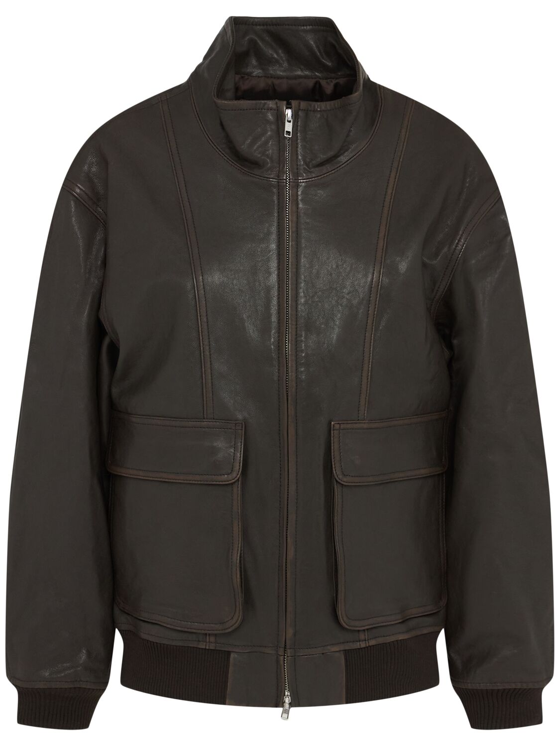 Stand Collared Leather Jacket - DUNST - Modalova