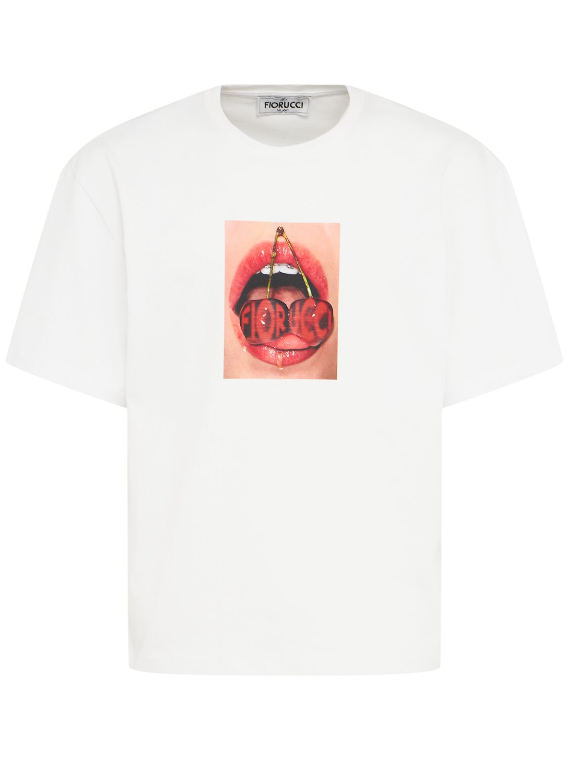 Fiorucci Cherry Mouth Printed Cotton T-shirt In White