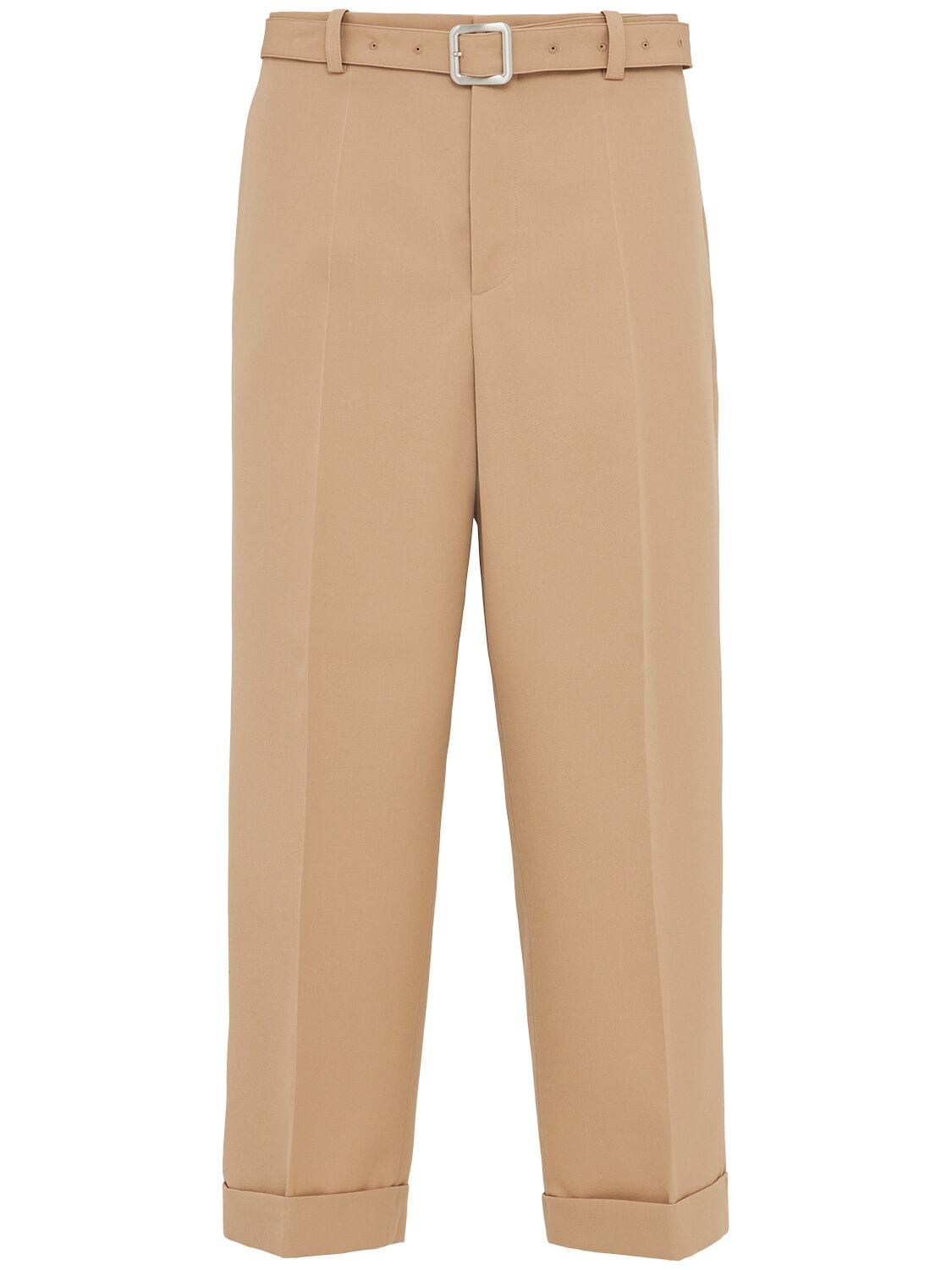 Relaxed Fit Wool Gabardine Cropped Pants