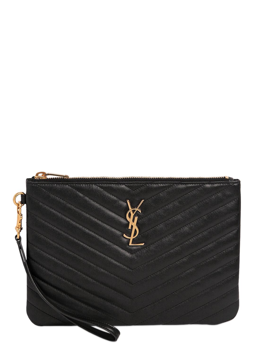 Shop Saint Laurent Cassandre Matelassé A5 Leather Pouch In Black