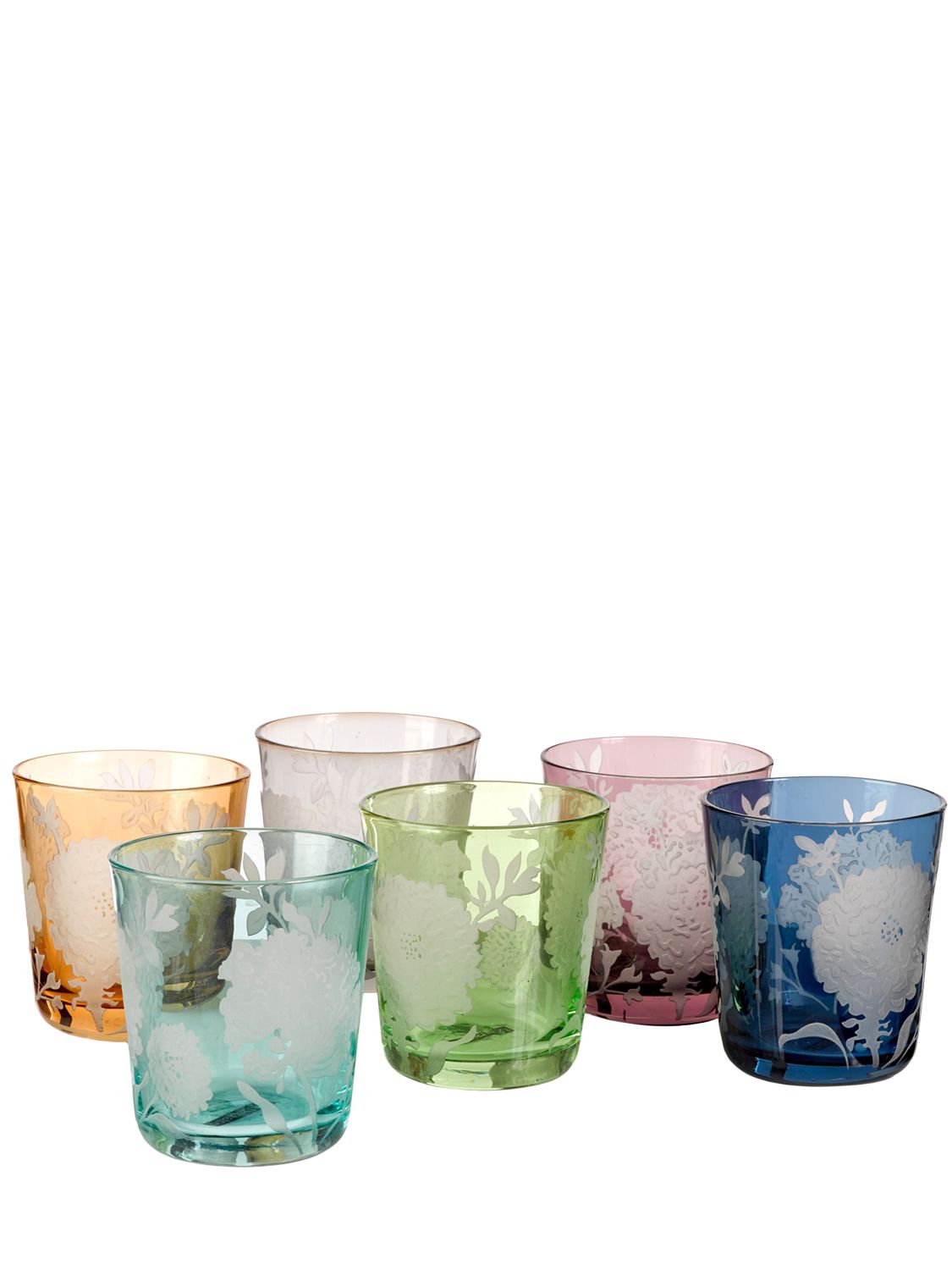 Polspotten Peony Set Of 6 Frosted Water Glasses In Multicolor