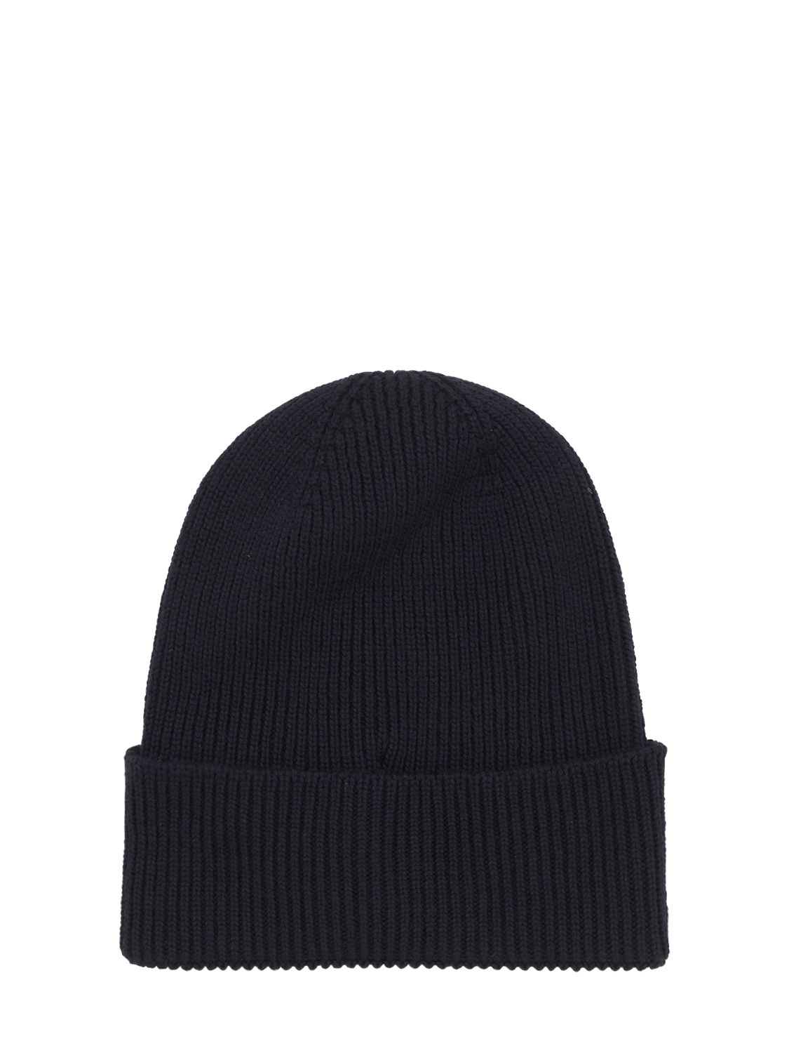 Shop Moncler Logo Wool Rib Knit Beanie In Navy