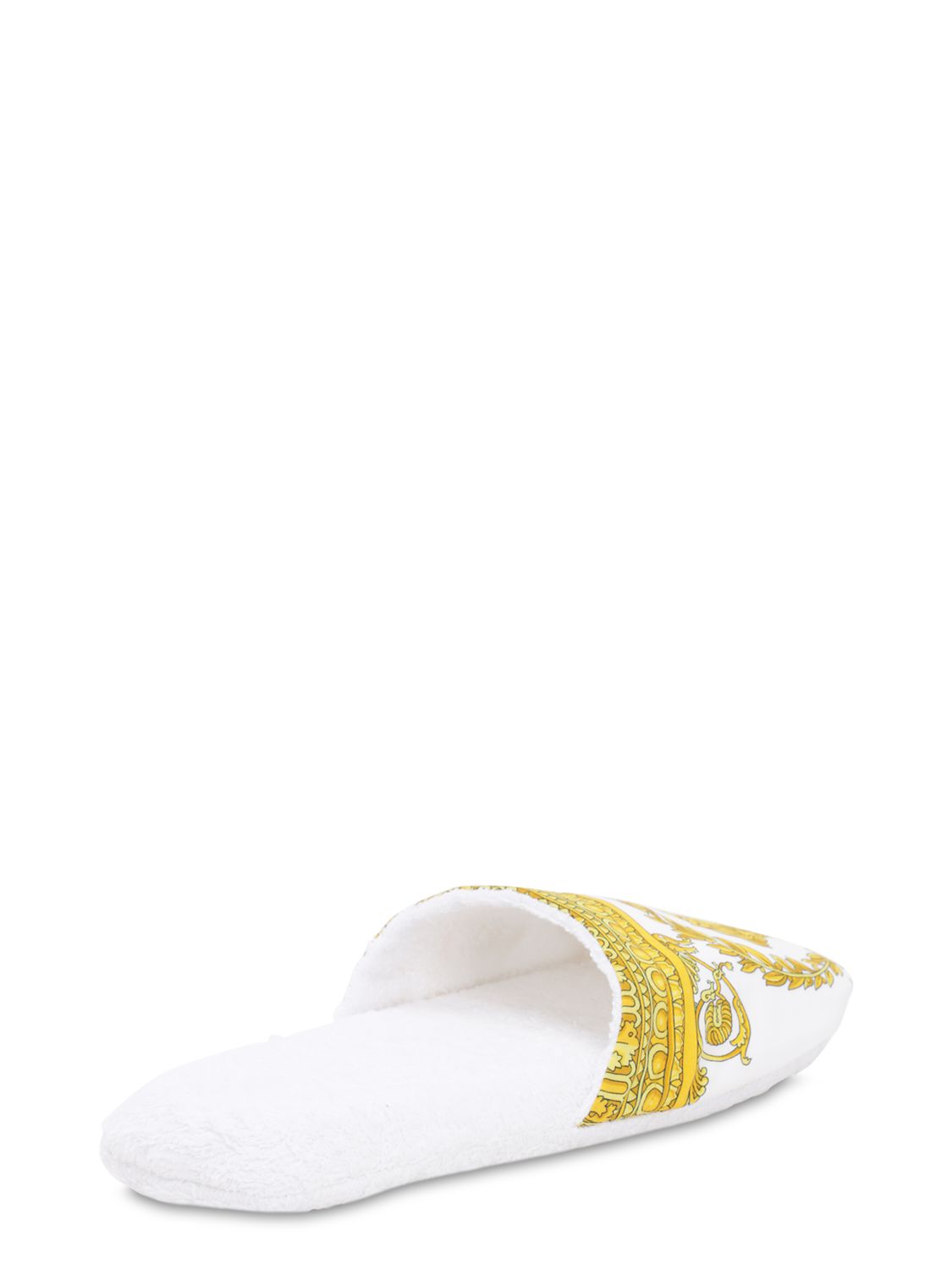 Versace Barocco & Robe Cotton Slippers In White,gold