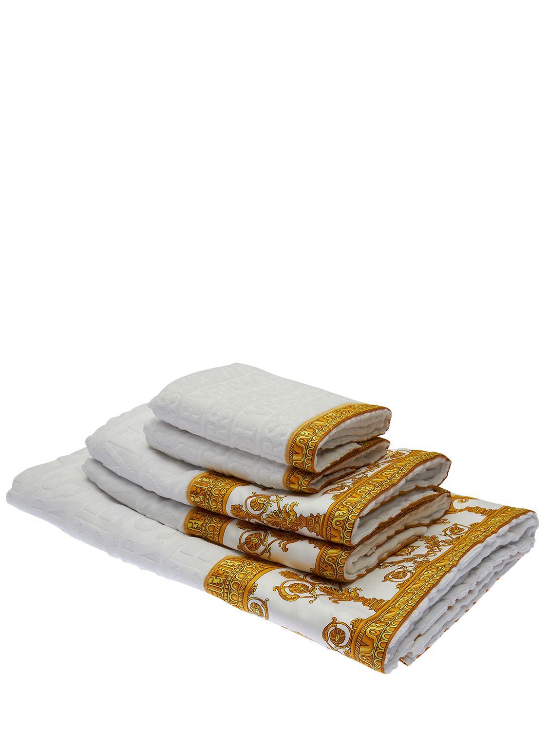 Shop Versace Set Of 5 Barocco & Robe Cotton Towels In 白色,金色