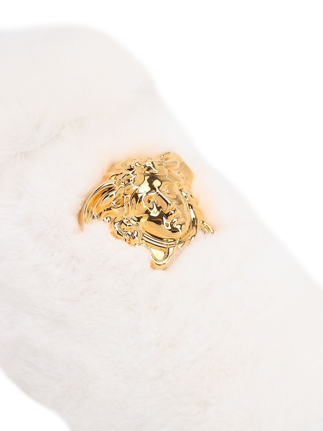 Versace Faux Fur Slippers With Three-dimensional Jellyfish Application In White,gold