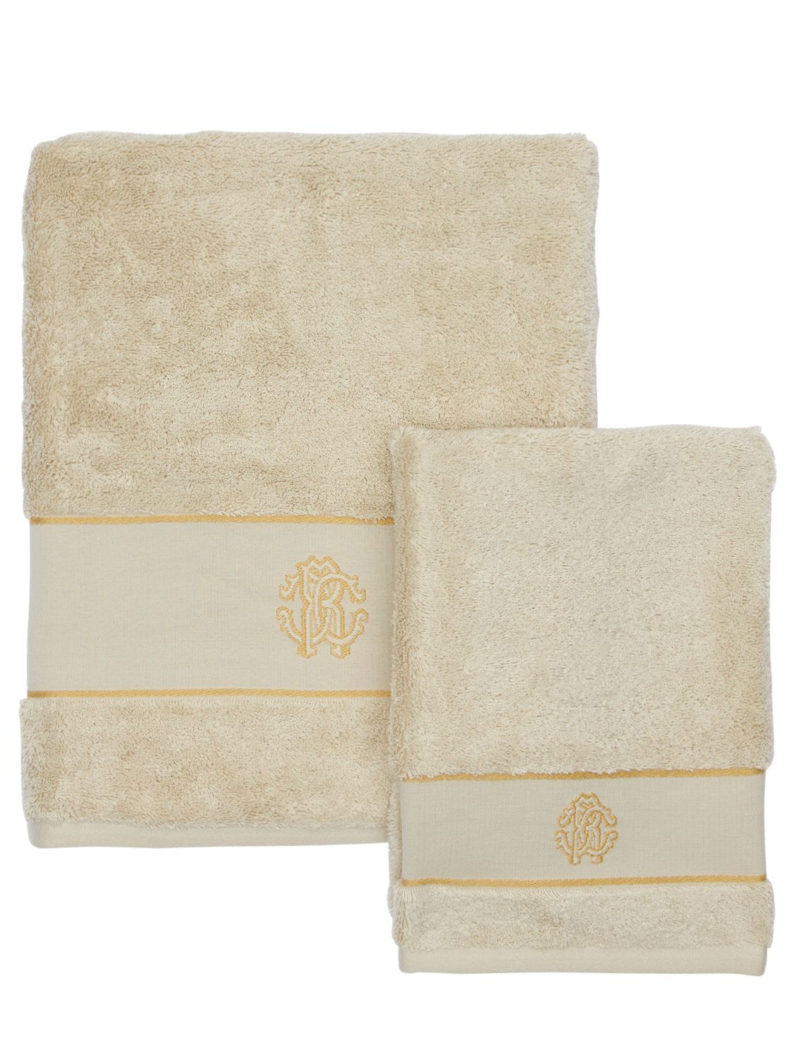 Roberto Cavalli Set Of 2 New Gold Towels In Neutral