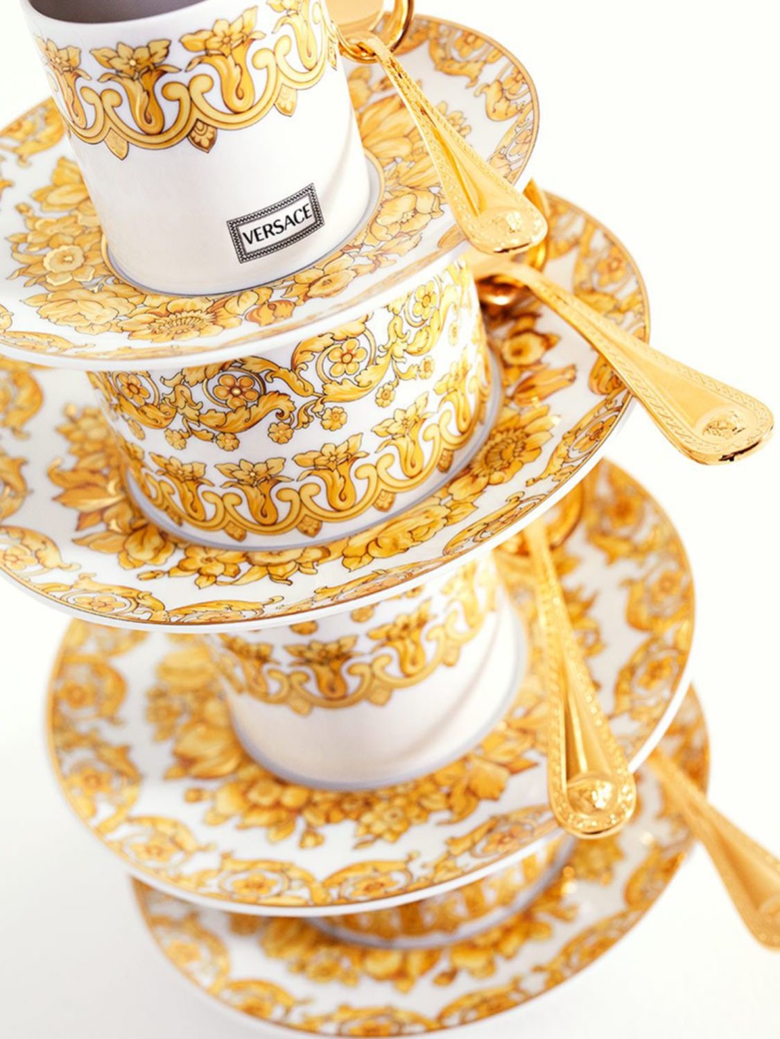 Shop Versace Medusa Rhapsody Teacup & Saucer In White/gold