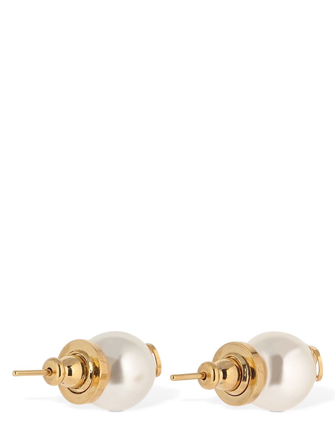 Shop Valentino V Logo & Faux Pearl Stud Earrings In Gold