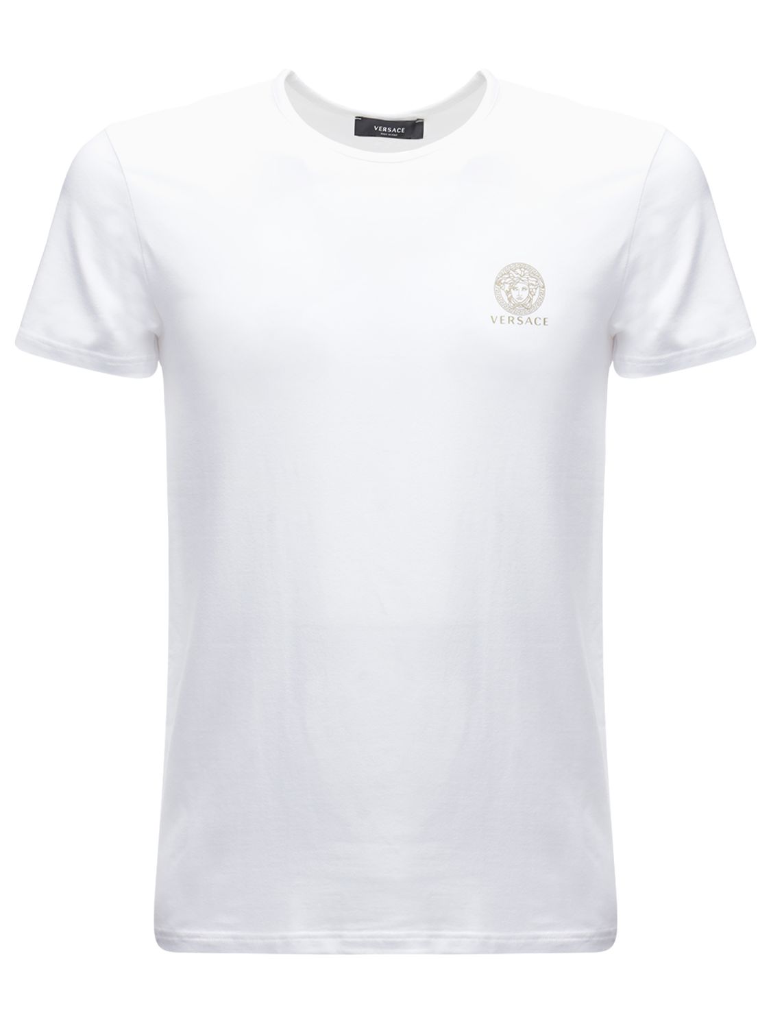 Shop Versace Logo Print Stretch Cotton T-shirt In Weiss