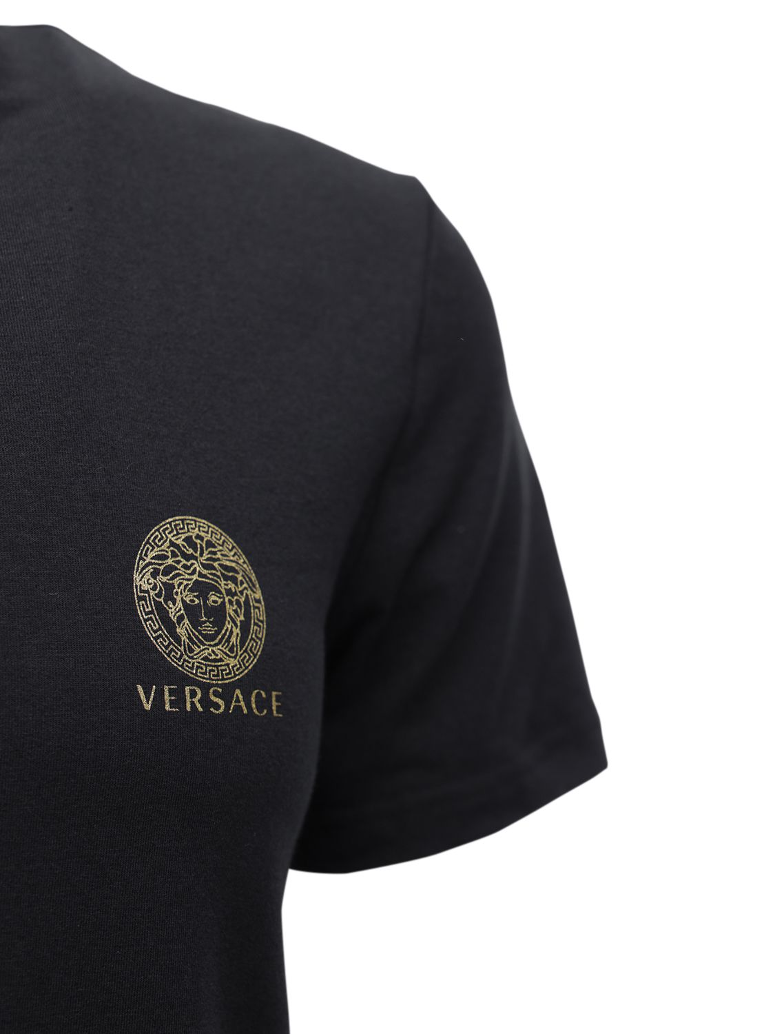Shop Versace Logo Print Stretch Cotton T-shirt In Schwarz