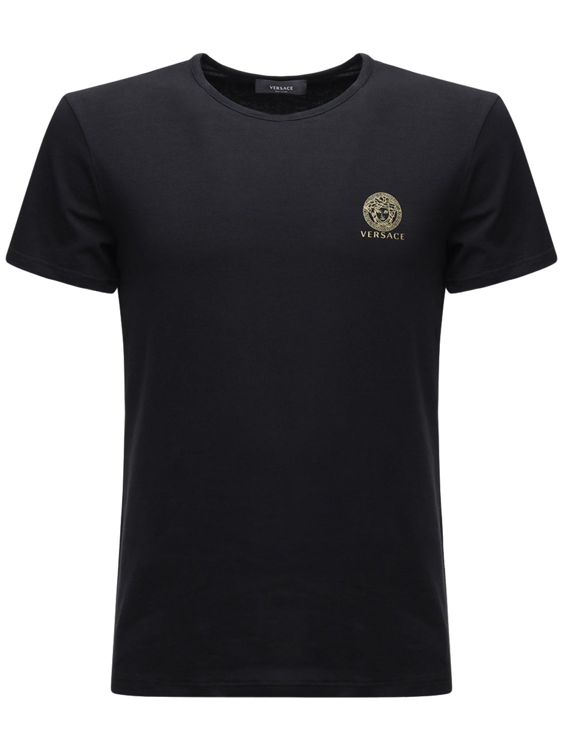 Versace T-shirt Aus Stretch-baumwolle Mit Logodruck In Schwarz