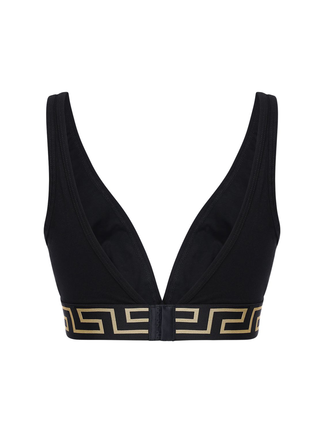 Shop Versace Greca Stretch Cotton Bra In Black