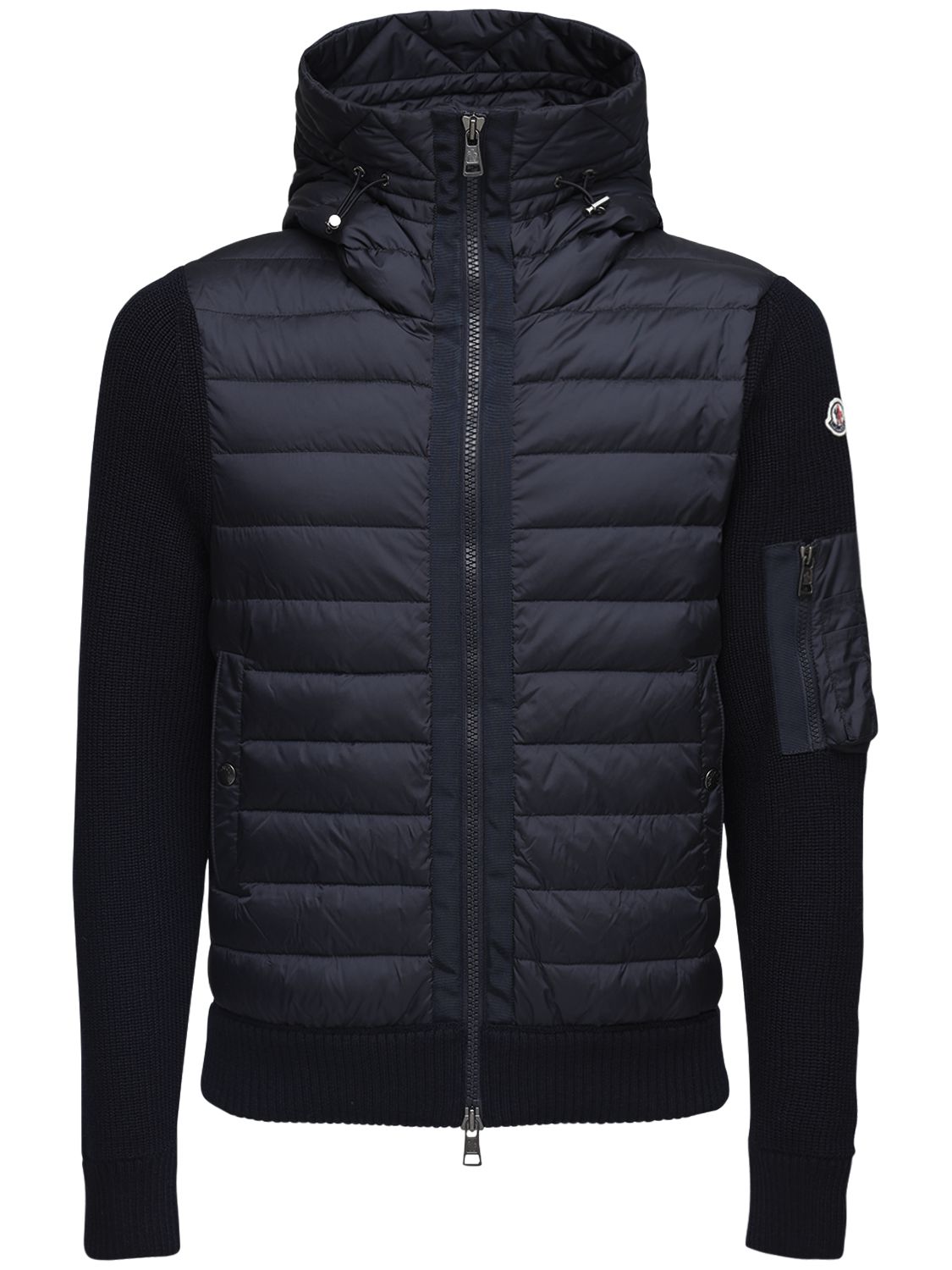 Moncler Wool Blend Tricot Down Jacket In Navy