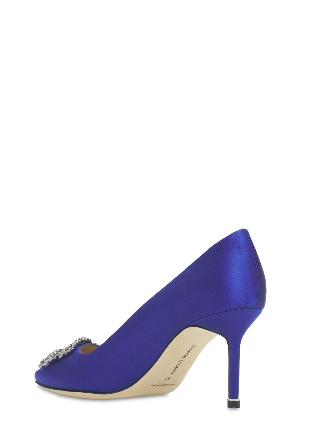 Shop Manolo Blahnik 70mm Hangisi Satin Pumps In Royal Blue