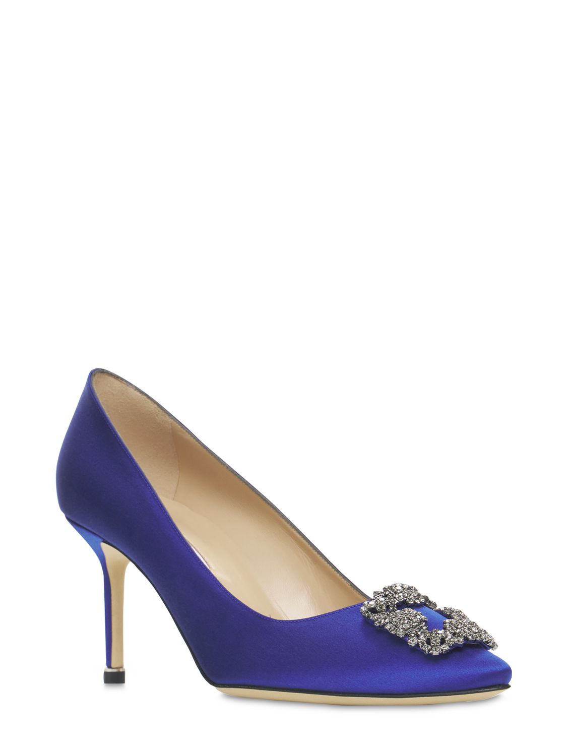 Shop Manolo Blahnik 70mm Hangisi Satin Pumps In Royal Blue