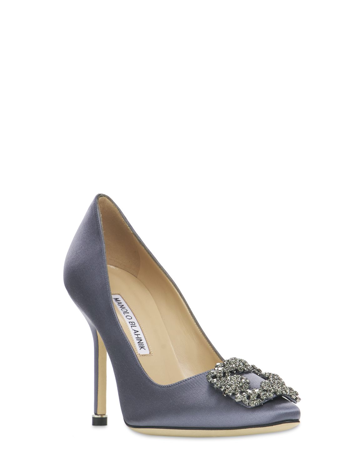 Manolo Blahnik 105mm Hangisi Satin Pumps In London Grey