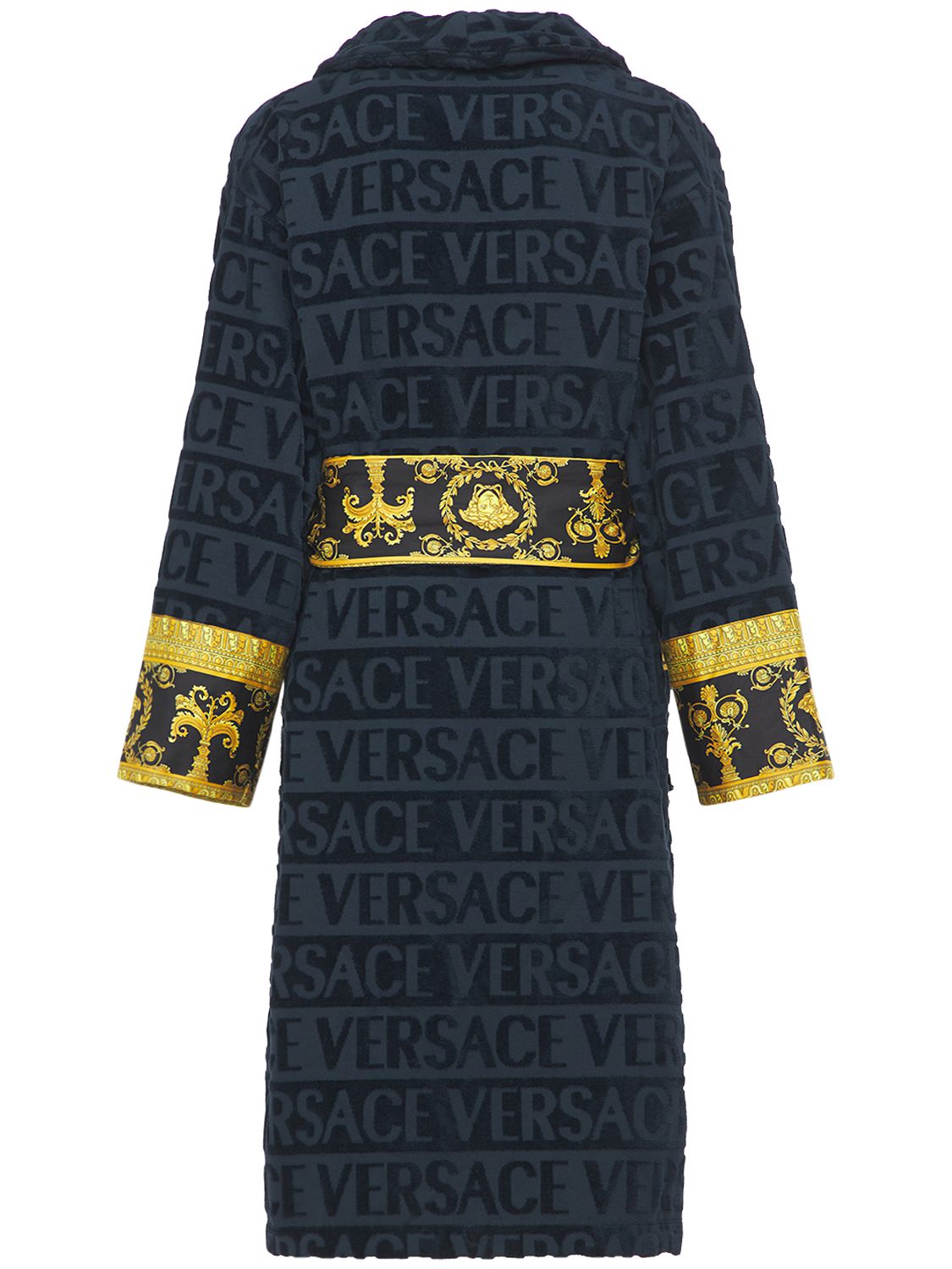 Versace Logo Bathrobe In Blue