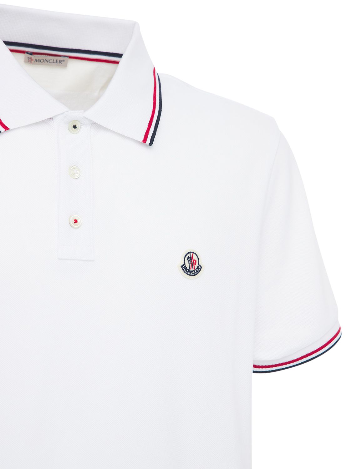 Shop Moncler Cotton Piquet Polo Shirt In White