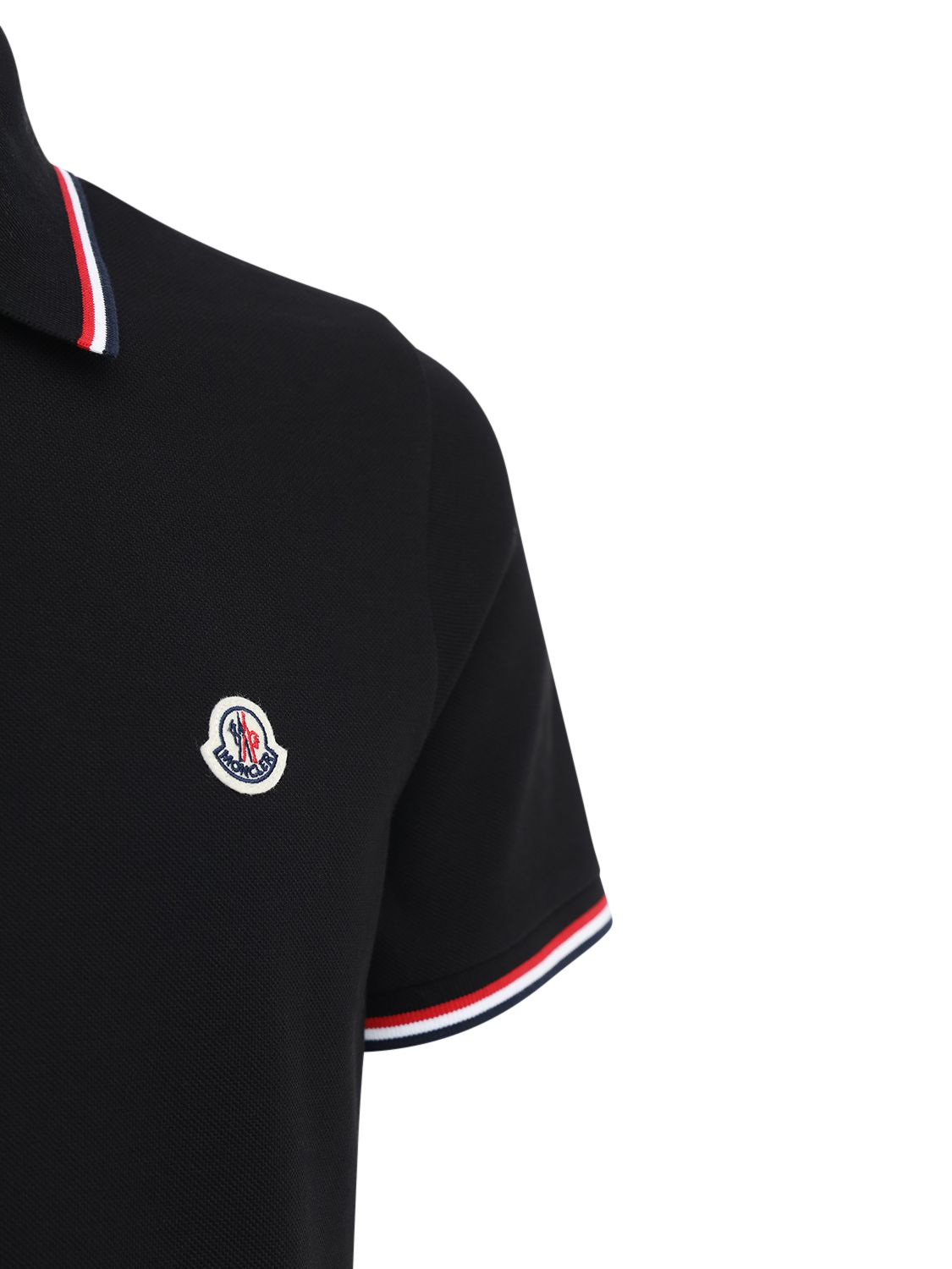 Shop Moncler Cotton Piquet Polo Shirt In Black